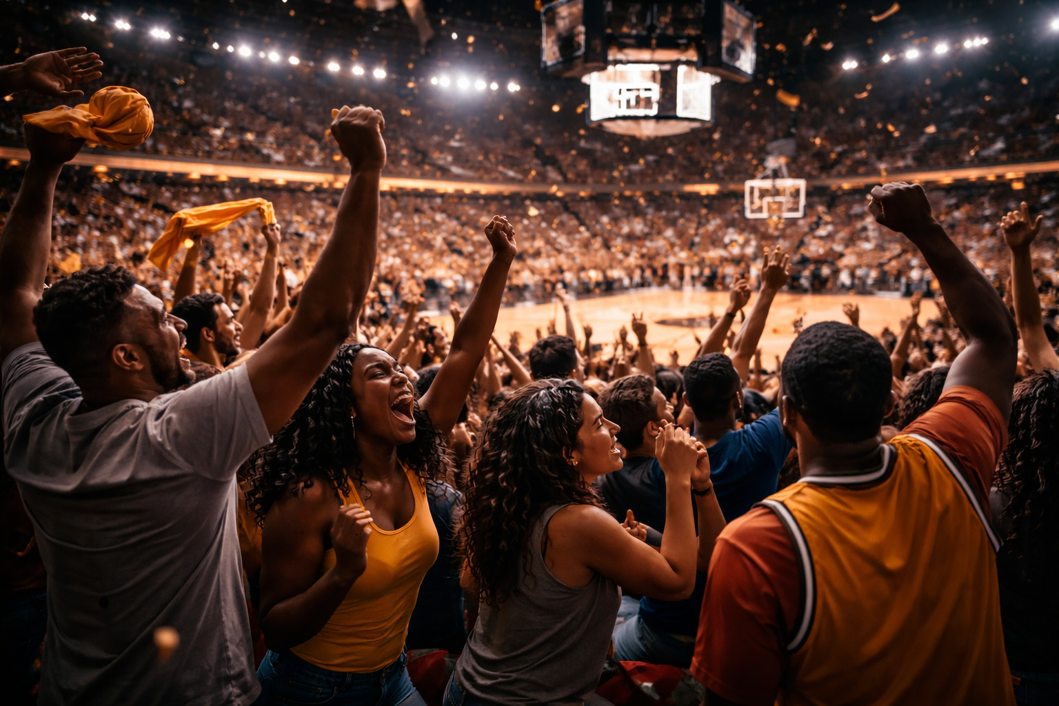 Basketball arena crowd